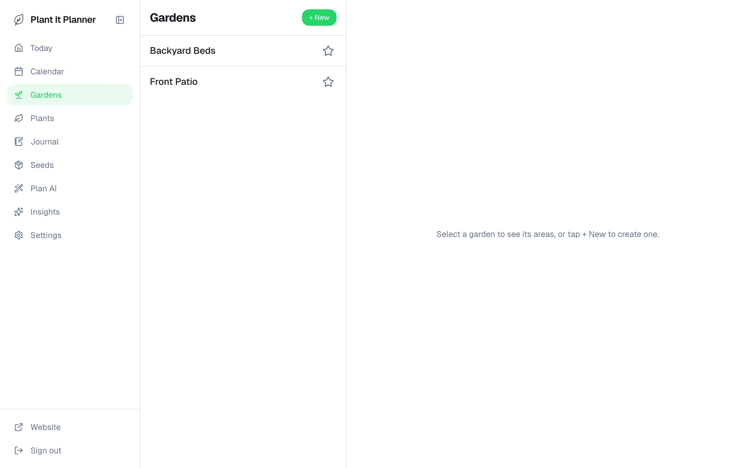 Gardens list with two named gardens